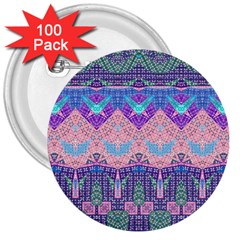 Boho Patchwork Violet Pink Green 3  Buttons (100 Pack)  by SpinnyChairDesigns