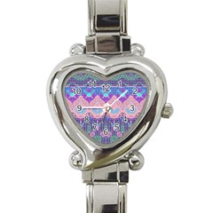 Boho Patchwork Violet Pink Green Heart Italian Charm Watch by SpinnyChairDesigns