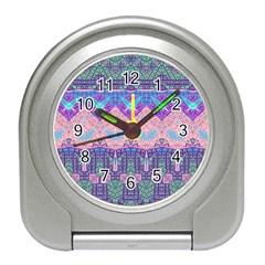 Boho Patchwork Violet Pink Green Travel Alarm Clock by SpinnyChairDesigns