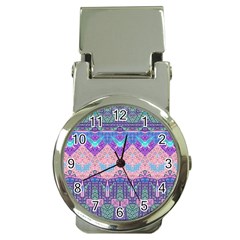 Boho Patchwork Violet Pink Green Money Clip Watches by SpinnyChairDesigns