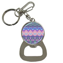 Boho Patchwork Violet Pink Green Bottle Opener Key Chain by SpinnyChairDesigns