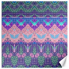 Boho Patchwork Violet Pink Green Canvas 16  X 16  by SpinnyChairDesigns