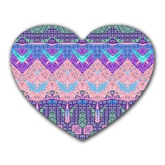 Boho Patchwork Violet Pink Green Heart Mousepads by SpinnyChairDesigns