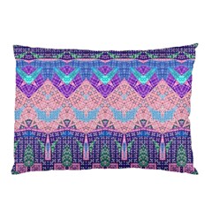 Boho Patchwork Violet Pink Green Pillow Case by SpinnyChairDesigns