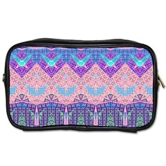 Boho Patchwork Violet Pink Green Toiletries Bag (two Sides) by SpinnyChairDesigns