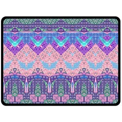 Boho Patchwork Violet Pink Green Fleece Blanket (large)  by SpinnyChairDesigns