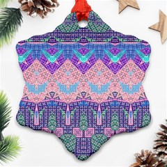 Boho Patchwork Violet Pink Green Ornament (snowflake) by SpinnyChairDesigns