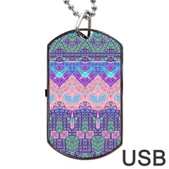 Boho Patchwork Violet Pink Green Dog Tag Usb Flash (one Side) by SpinnyChairDesigns