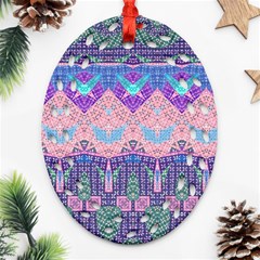 Boho Patchwork Violet Pink Green Oval Filigree Ornament (two Sides) by SpinnyChairDesigns