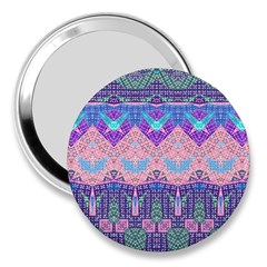 Boho Patchwork Violet Pink Green 3  Handbag Mirrors by SpinnyChairDesigns