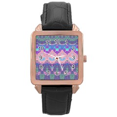 Boho Patchwork Violet Pink Green Rose Gold Leather Watch  by SpinnyChairDesigns