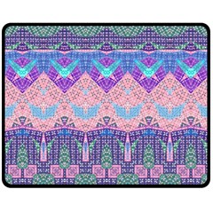 Boho Patchwork Violet Pink Green Double Sided Fleece Blanket (medium)  by SpinnyChairDesigns