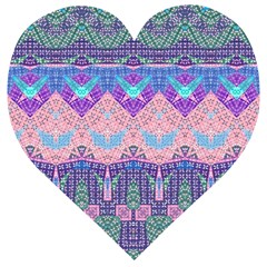 Boho Patchwork Violet Pink Green Wooden Puzzle Heart by SpinnyChairDesigns