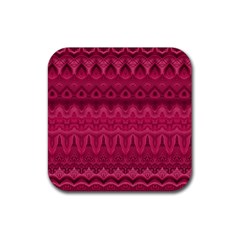 Boho Rose Pink Rubber Coaster (square)  by SpinnyChairDesigns