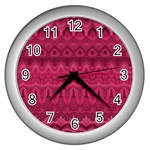 Boho Rose Pink Wall Clock (Silver) Front