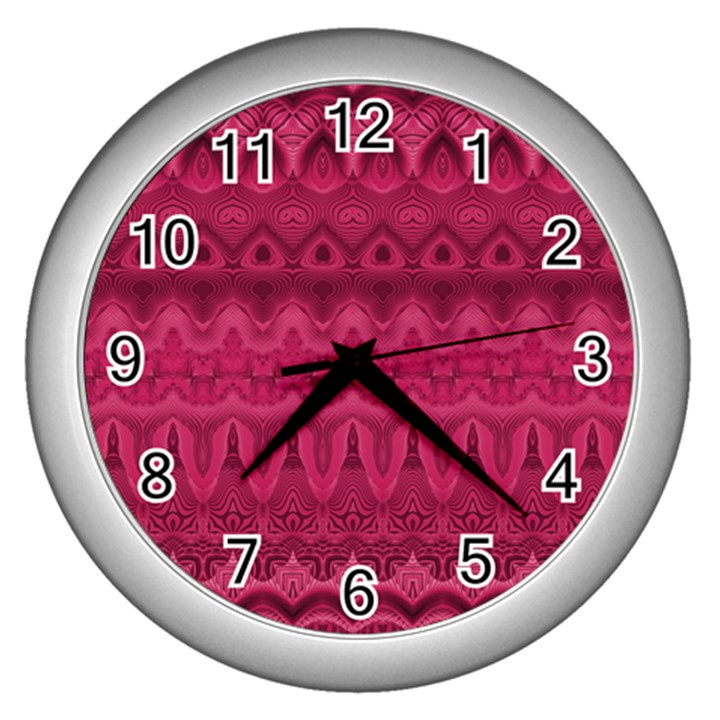 Boho Rose Pink Wall Clock (Silver)