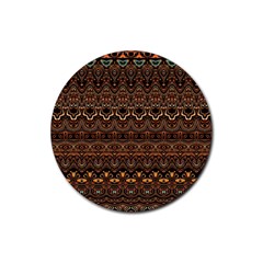 Boho Brown Gold Rubber Round Coaster (4 Pack)  by SpinnyChairDesigns