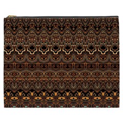 Boho Brown Gold Cosmetic Bag (xxxl) by SpinnyChairDesigns