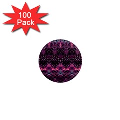 Boho Magenta Black Pattern 1  Mini Magnets (100 Pack)  by SpinnyChairDesigns