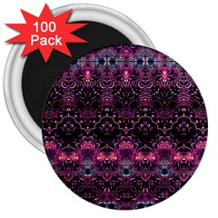 Boho Magenta Black Pattern 3  Magnets (100 Pack) by SpinnyChairDesigns