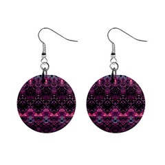 Boho Magenta Black Pattern Mini Button Earrings by SpinnyChairDesigns