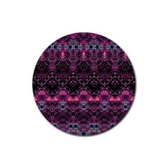 Boho Magenta Black Pattern Rubber Round Coaster (4 Pack)  by SpinnyChairDesigns