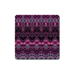 Boho Magenta Black Pattern Square Magnet by SpinnyChairDesigns