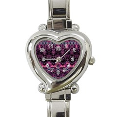 Boho Magenta Black Pattern Heart Italian Charm Watch by SpinnyChairDesigns