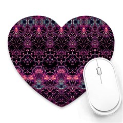 Boho Magenta Black Pattern Heart Mousepads by SpinnyChairDesigns