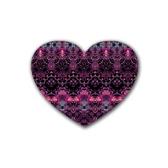 Boho Magenta Black Pattern Rubber Coaster (heart)  by SpinnyChairDesigns