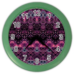 Boho Magenta Black Pattern Color Wall Clock by SpinnyChairDesigns