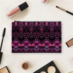 Boho Magenta Black Pattern Cosmetic Bag (medium) by SpinnyChairDesigns