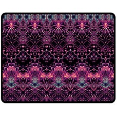 Boho Magenta Black Pattern Fleece Blanket (medium)  by SpinnyChairDesigns