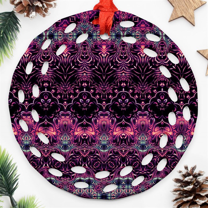 Boho Magenta Black Pattern Round Filigree Ornament (Two Sides)