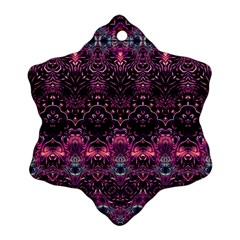 Boho Magenta Black Pattern Snowflake Ornament (two Sides) by SpinnyChairDesigns