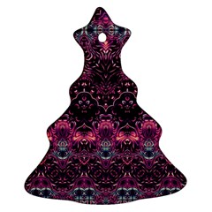 Boho Magenta Black Pattern Christmas Tree Ornament (two Sides) by SpinnyChairDesigns