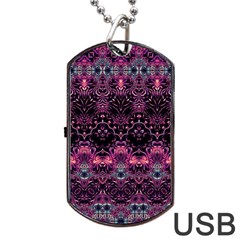 Boho Magenta Black Pattern Dog Tag Usb Flash (one Side) by SpinnyChairDesigns