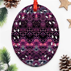 Boho Magenta Black Pattern Ornament (oval Filigree) by SpinnyChairDesigns