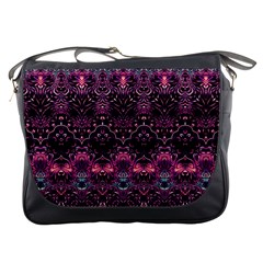 Boho Magenta Black Pattern Messenger Bag by SpinnyChairDesigns