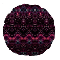 Boho Magenta Black Pattern Large 18  Premium Round Cushions by SpinnyChairDesigns