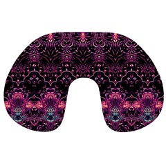 Boho Magenta Black Pattern Travel Neck Pillow by SpinnyChairDesigns