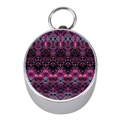 Boho Magenta Black Pattern Mini Silver Compasses by SpinnyChairDesigns