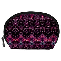 Boho Magenta Black Pattern Accessory Pouch (large) by SpinnyChairDesigns