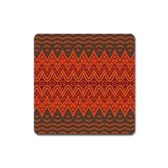 Boho Rust Orange Brown Pattern Square Magnet by SpinnyChairDesigns