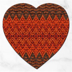 Boho Rust Orange Brown Pattern Jigsaw Puzzle (heart) by SpinnyChairDesigns