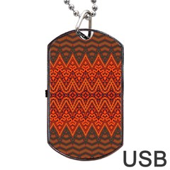 Boho Rust Orange Brown Pattern Dog Tag Usb Flash (one Side) by SpinnyChairDesigns