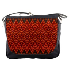 Boho Rust Orange Brown Pattern Messenger Bag by SpinnyChairDesigns