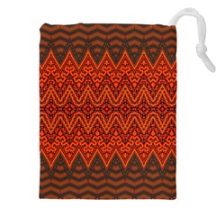 Boho Rust Orange Brown Pattern Drawstring Pouch (4xl) by SpinnyChairDesigns