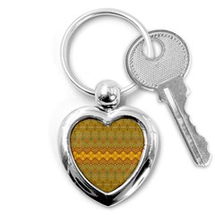 Boho Old Gold Pattern Key Chain (heart) by SpinnyChairDesigns