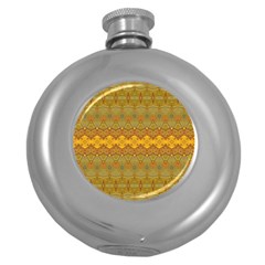 Boho Old Gold Pattern Round Hip Flask (5 Oz) by SpinnyChairDesigns